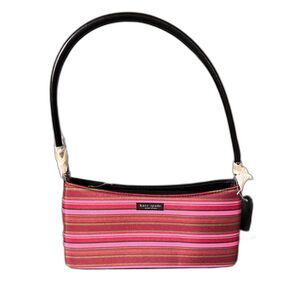 NWOT Kate Spade pink & black stripped satchel purse with black leather strap